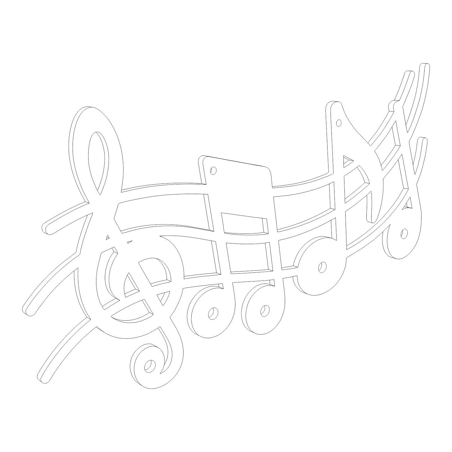 Vetor para CNC Laser - Porta Chaves Notas Musicais - em MDF 03mm - Imagem 4