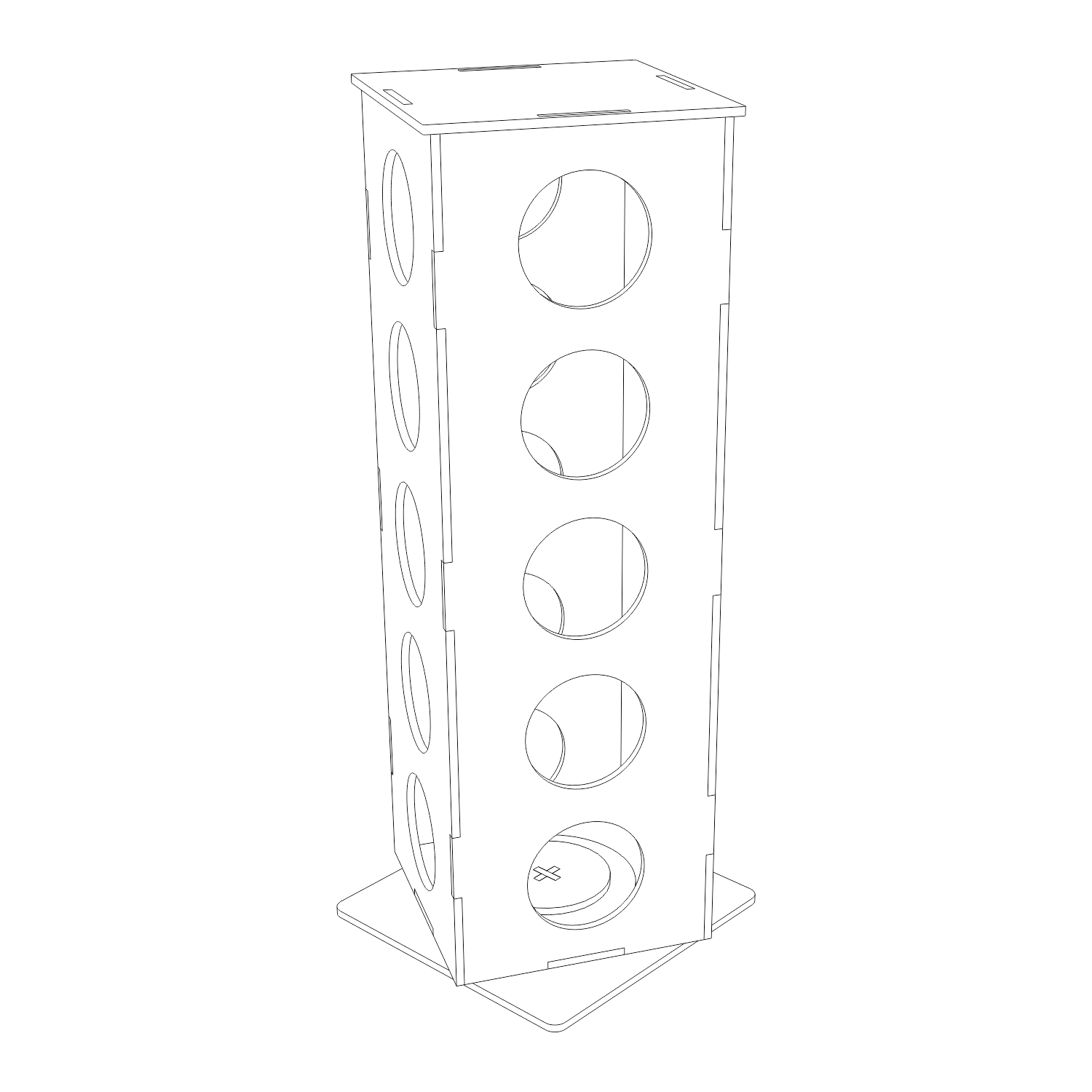 Torre giratória de cápsulas com quatro faces de cinco aberturas circulares, tampo e base quadrados - Imagem 4