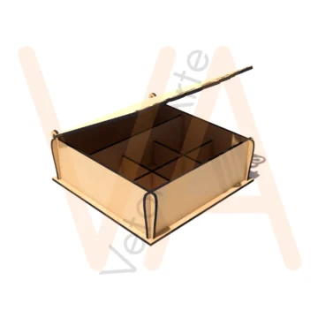 Caixa de especiarias em MDF com divisórias internas e tampa articulada com borda vazada em arabescos - Imagem 2