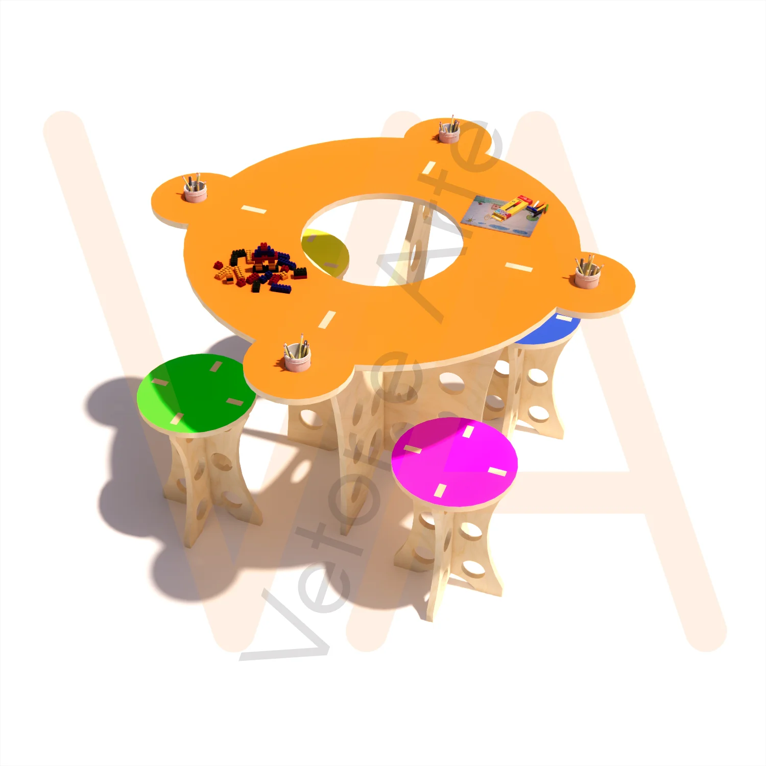 Vetor para Router CNC - Mesa Infantil - em Compensado Naval 18mm