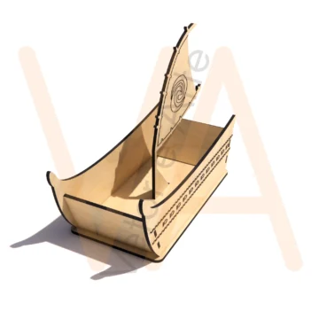 Canoa decorativa aberta, com vela gravada em espiral e casco com padrão de peixes entrelaçados - Imagem 2