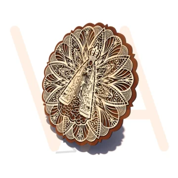 Mandala com imagem vazada de Nossa Senhora Aparecida, cercada por pétalas ornamentadas e borda recortada