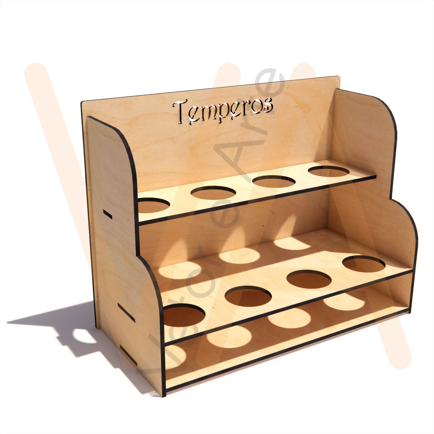 Vetor para CNC Laser - Suporte Temperos 8 Potes - em MDF 03mm