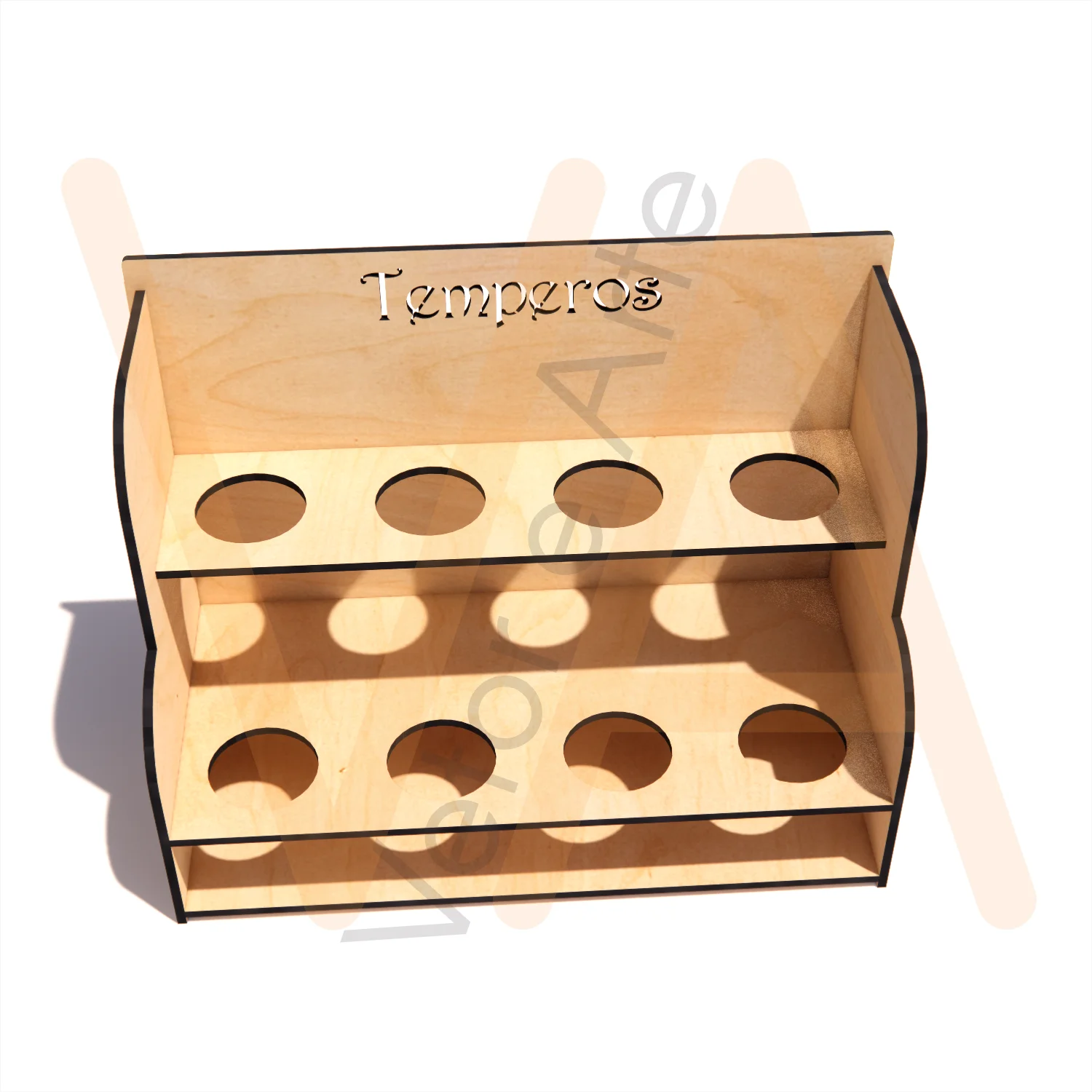 Vetor para CNC Laser - Suporte Temperos 8 Potes - em MDF 03mm - Imagem 2