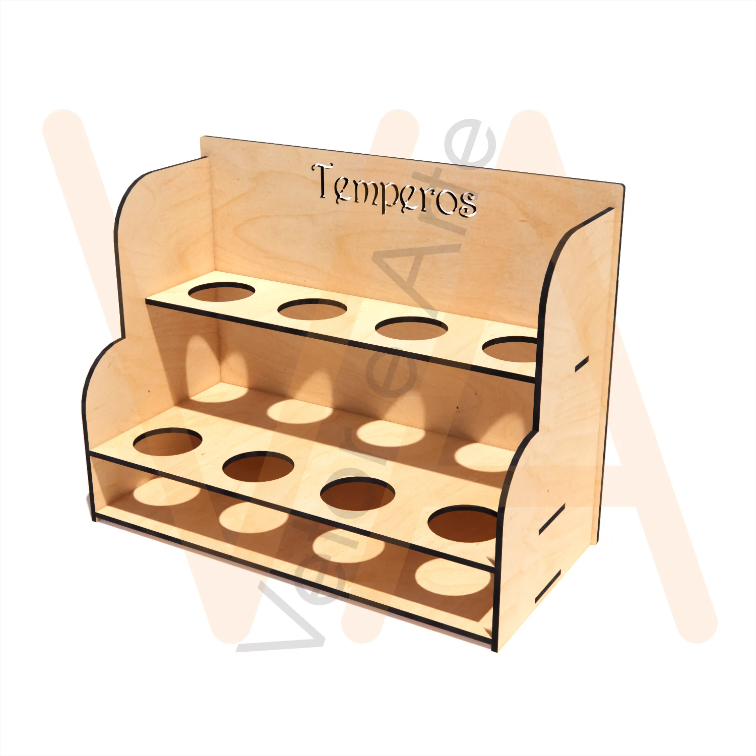 Vetor para CNC Laser - Suporte Temperos 8 Potes - em MDF 03mm - Imagem 3