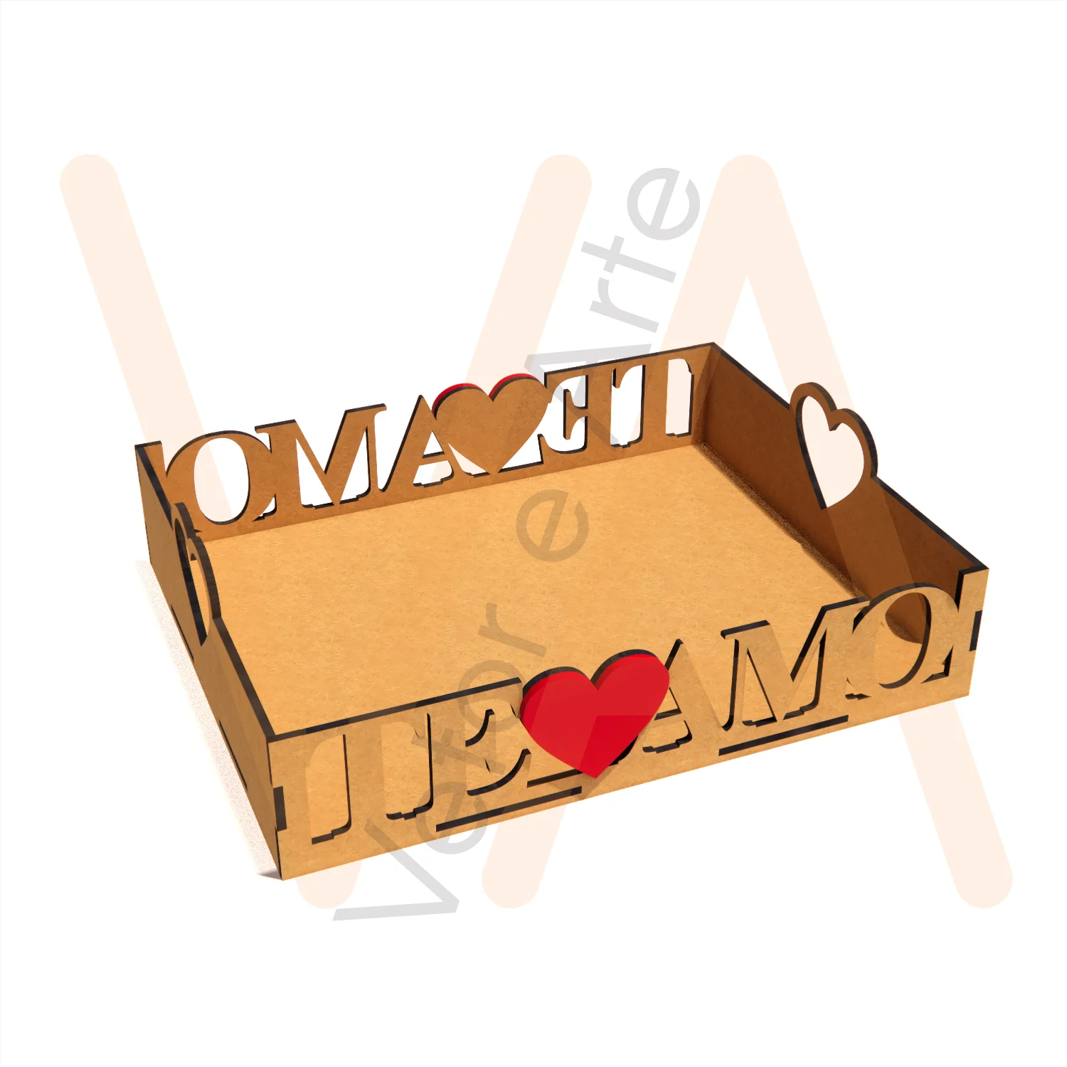 Vetor para CNC Laser - Bandeja Te Amo - em MDF 03mm - Imagem 2