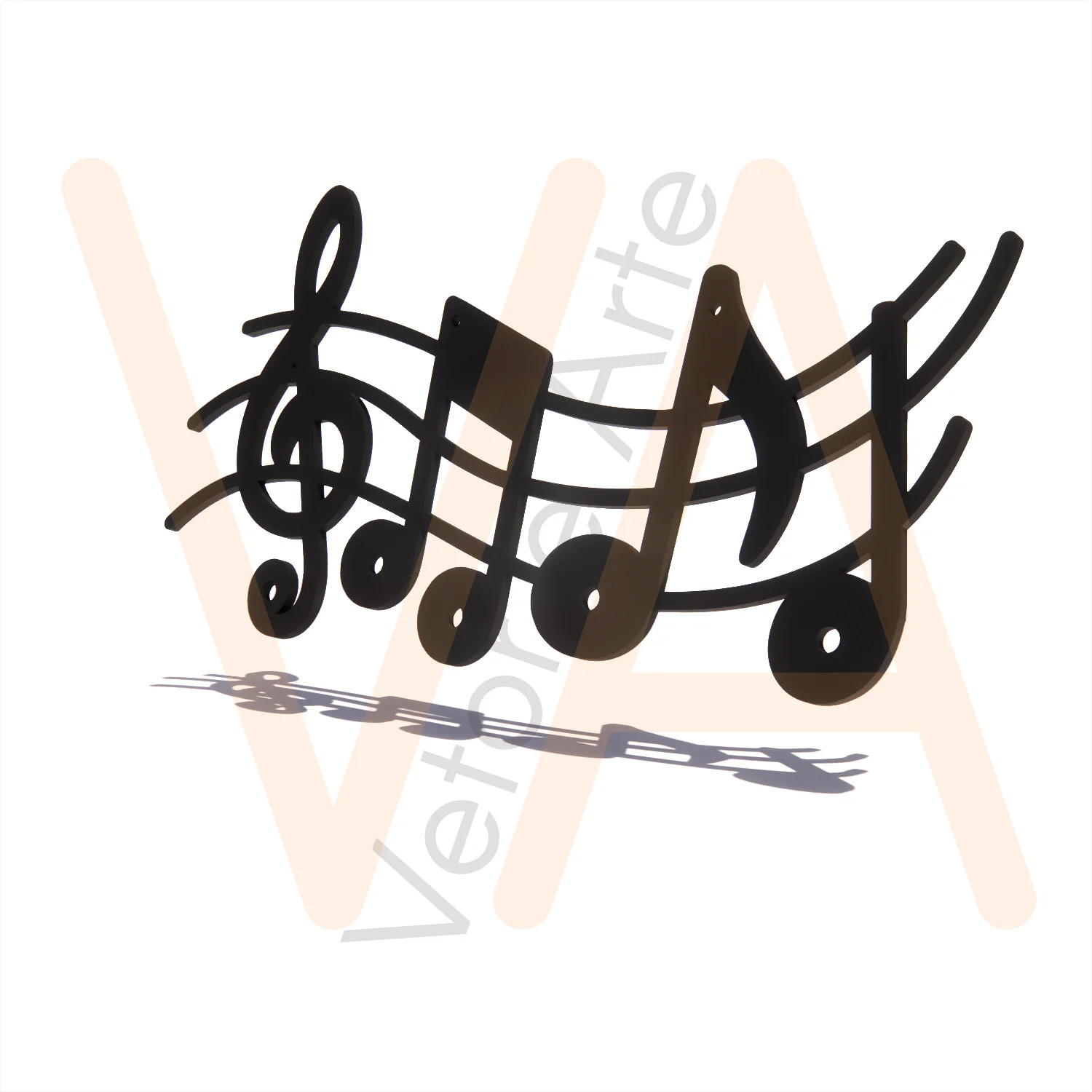 Vetor para CNC Laser - Porta Chaves Notas Musicais - em MDF 03mm - Imagem 2