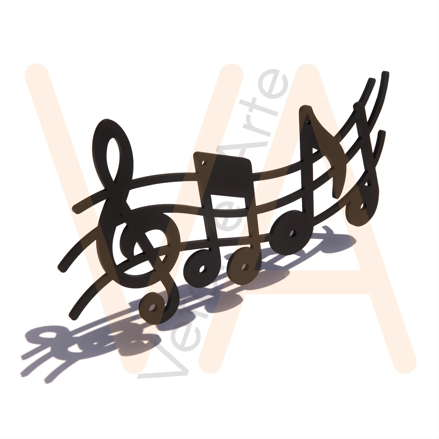 Vetor para CNC Laser - Porta Chaves Notas Musicais - em MDF 03mm - Imagem 3