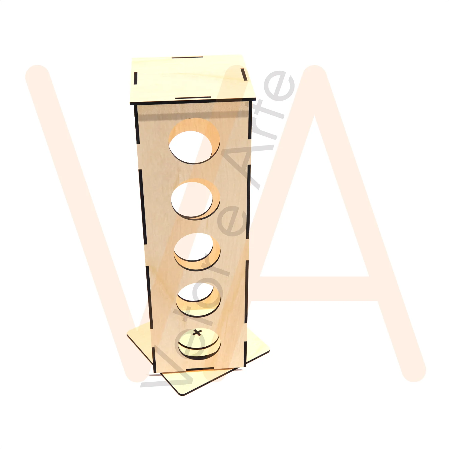 Torre giratória de cápsulas com quatro faces de cinco aberturas circulares, tampo e base quadrados - Imagem 2