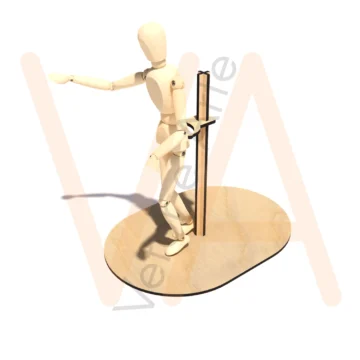 Suporte para bonecas com base oval e haste com apoio curvo, montado em quatro peças